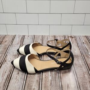 CL by Laundry Womens Size 9.5 Black White Striped Flats Pointed Toe Ankle Strap